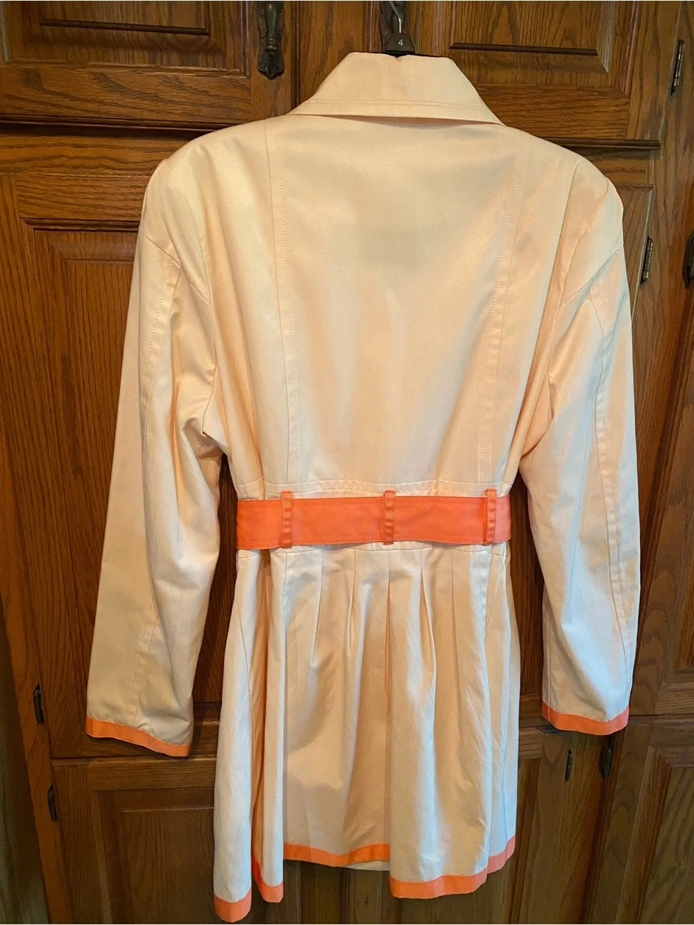 Black Rivet Cream Trench Coat with Orange Trim - Picture 4 of 5